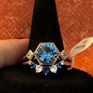 Elegant Blue & Whie Rose Gold Stack Ring Set Sz 9